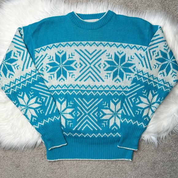WHITE STAG Vintage Winter Knit Sweater Womens Size Large Fair Isle Snowflake Ski - Picture 1 of 5
